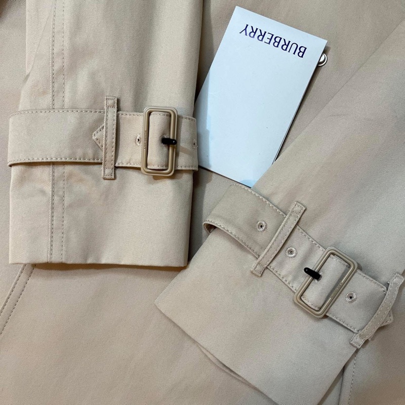 BURBERRY 英國格紋裁片柔黃褐色風衣UK0-6