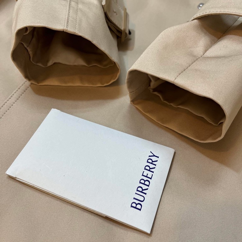 BURBERRY 英國格紋裁片柔黃褐色風衣UK0-7