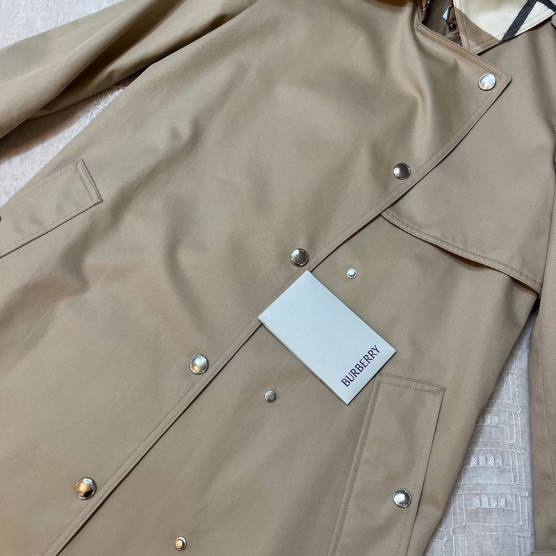 BURBERRY 英國格紋裁片柔黃褐色風衣UK0-8
