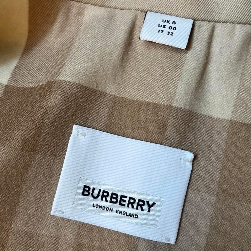 BURBERRY 英國格紋裁片柔黃褐色風衣UK0-11