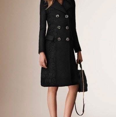 BURBERRY PRORSUM英國黑色蕾絲羊絨大衣38-0