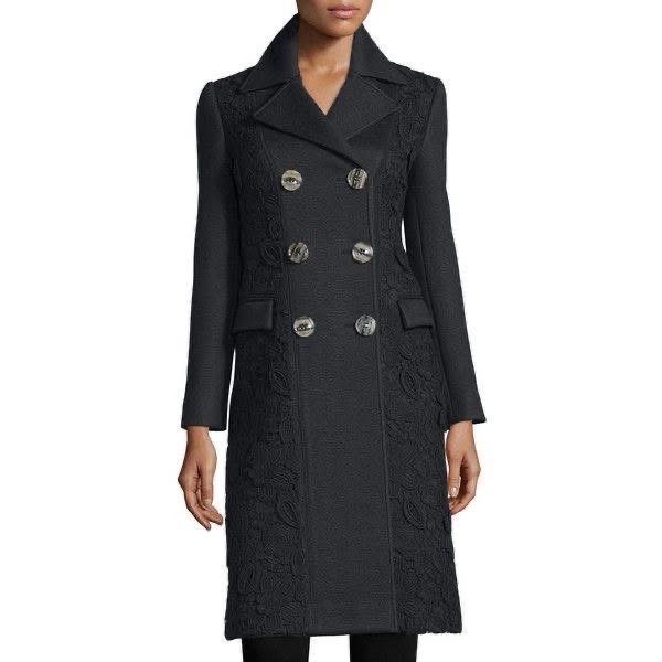 BURBERRY PRORSUM英國黑色蕾絲羊絨大衣38-2