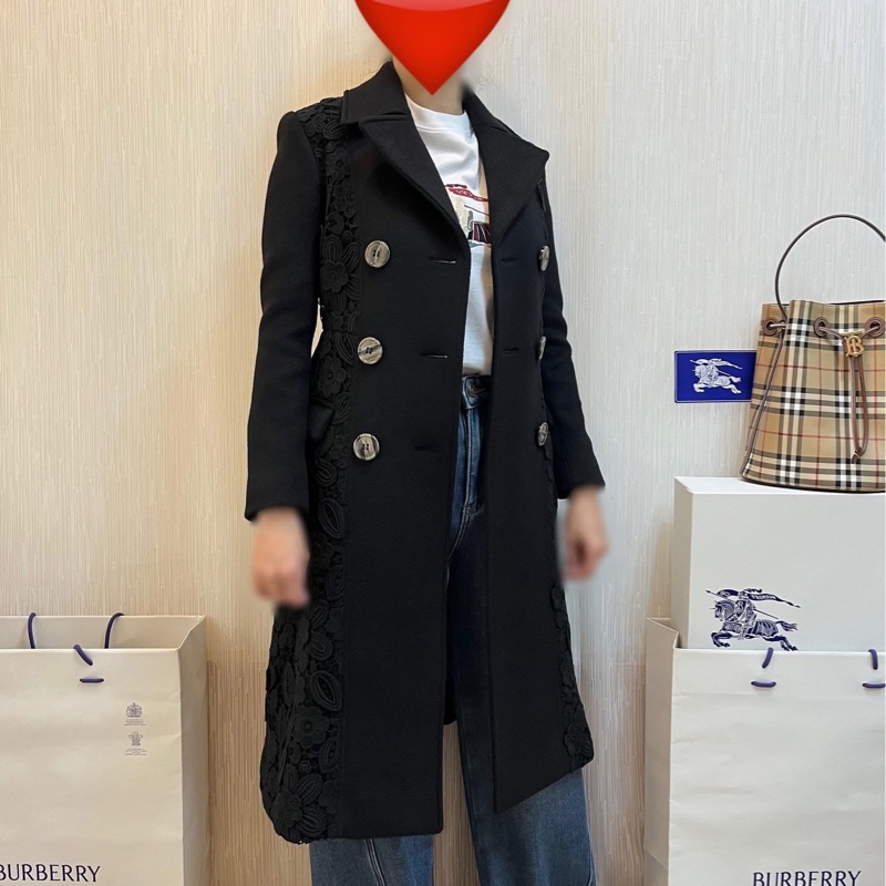 BURBERRY PRORSUM英國黑色蕾絲羊絨大衣38-3