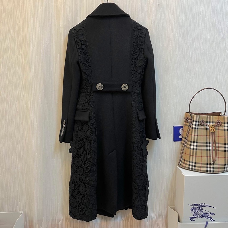 BURBERRY PRORSUM英國黑色蕾絲羊絨大衣38-6