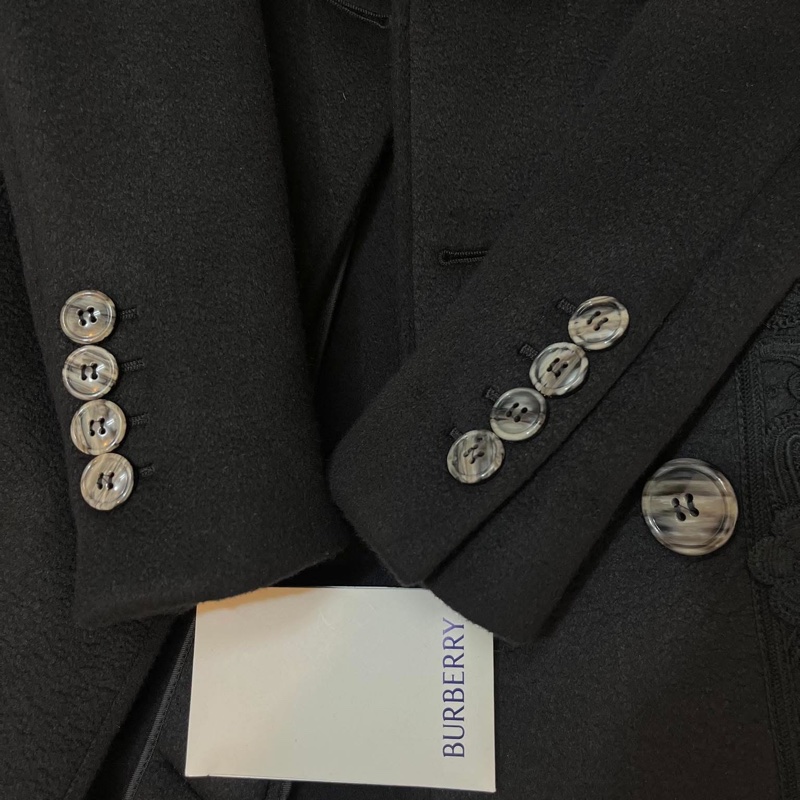 BURBERRY PRORSUM英國黑色蕾絲羊絨大衣38-7