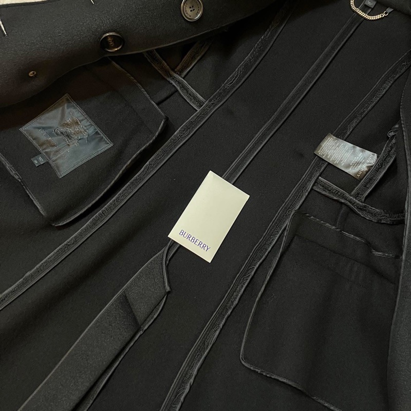BURBERRY PRORSUM英國黑色蕾絲羊絨大衣38-11