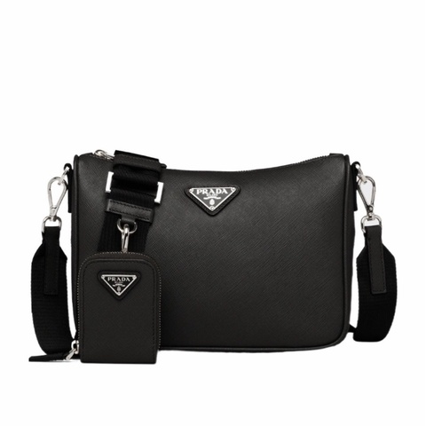 Prada 男士 黑色徽標斜挎包均碼碼23cm*5.5cm*18cm