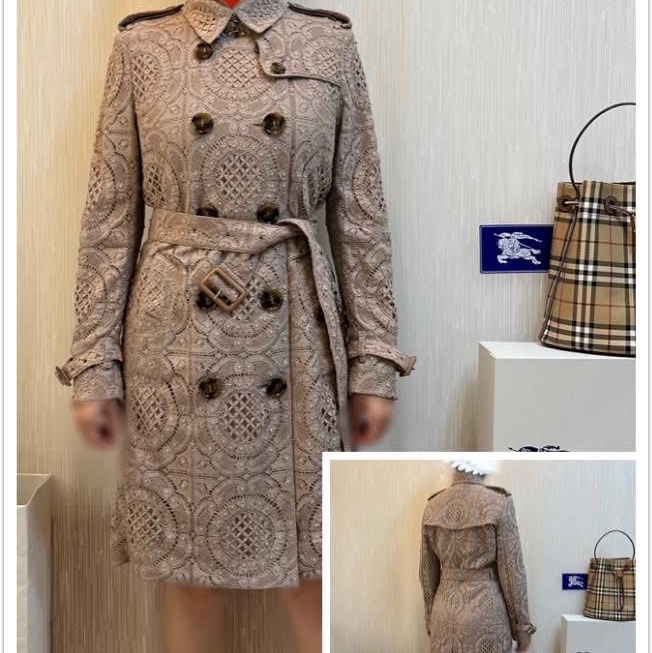 BURBERRY 英國裸粉色蕾絲風衣UK8-2