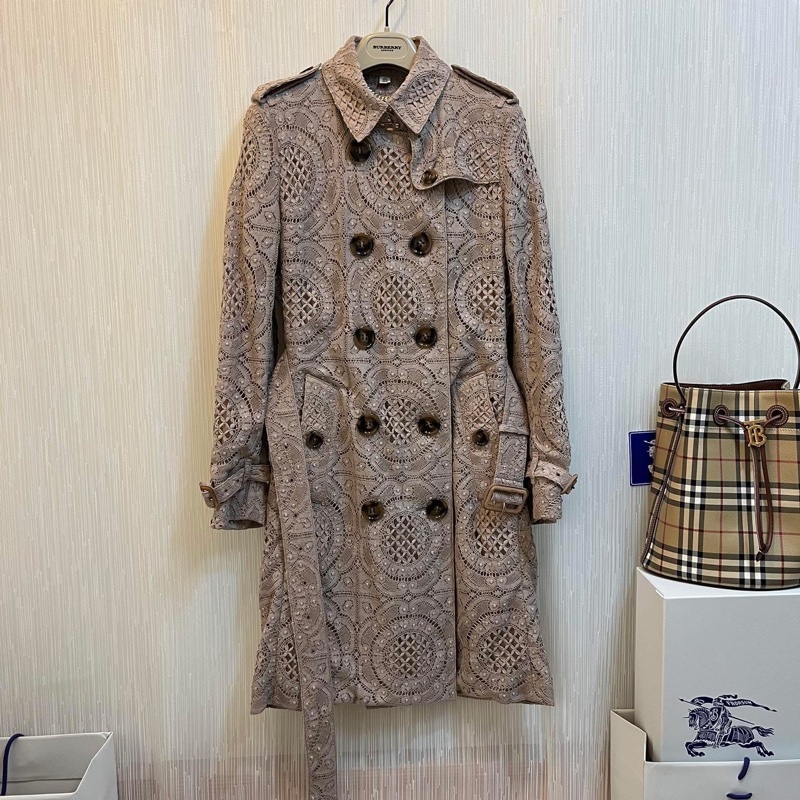 BURBERRY 英國裸粉色蕾絲風衣UK8-3