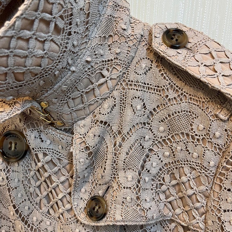 BURBERRY 英國裸粉色蕾絲風衣UK8-5