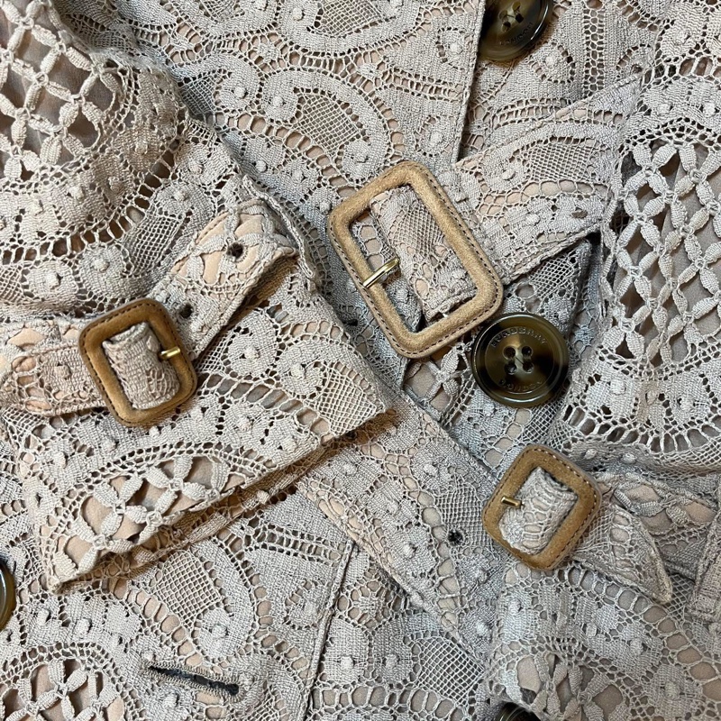 BURBERRY 英國裸粉色蕾絲風衣UK8-6