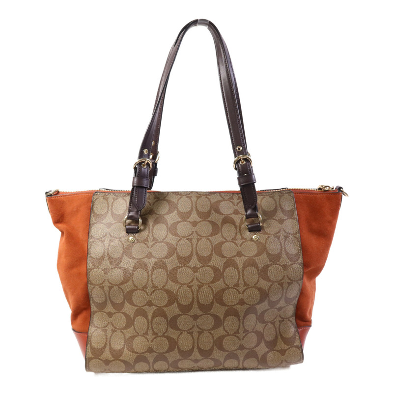 COACH 塗層帆布/麂皮皮革2 Way Shoulder Bag金扣手挽肩背兩用袋-1