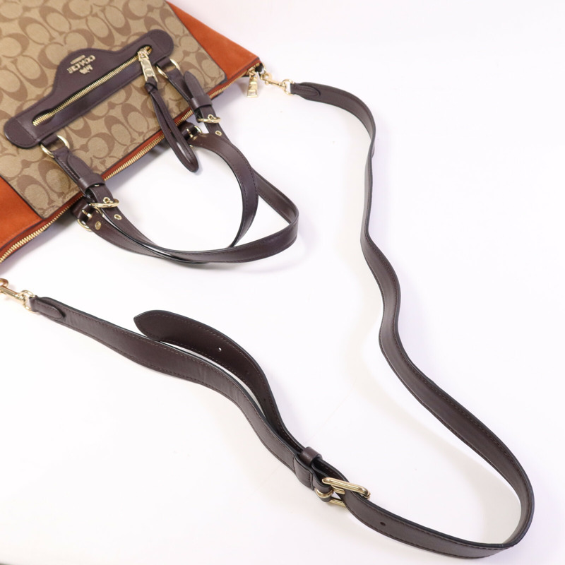 COACH 塗層帆布/麂皮皮革2 Way Shoulder Bag金扣手挽肩背兩用袋-7
