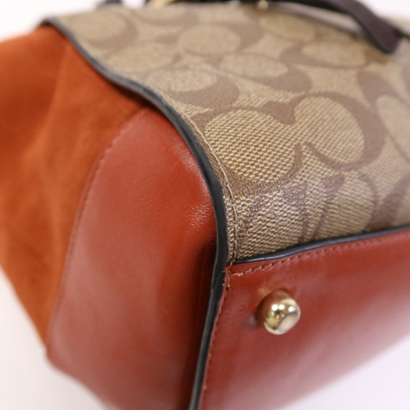 COACH 塗層帆布/麂皮皮革2 Way Shoulder Bag金扣手挽肩背兩用袋-9