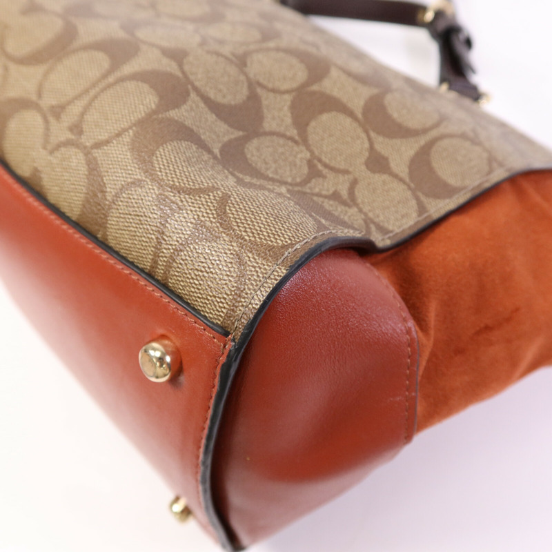 COACH 塗層帆布/麂皮皮革2 Way Shoulder Bag金扣手挽肩背兩用袋-10