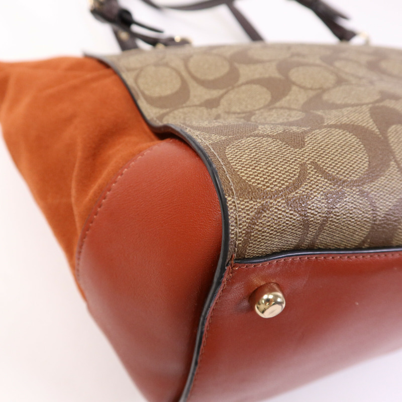 COACH 塗層帆布/麂皮皮革2 Way Shoulder Bag金扣手挽肩背兩用袋-11