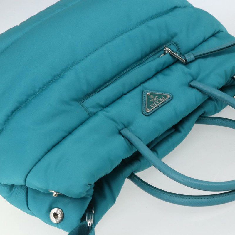 【日本直送】PRADA 飛行員手提包 尼龍 2way Turquoise Blue Silver Auth ka1635SAM-5