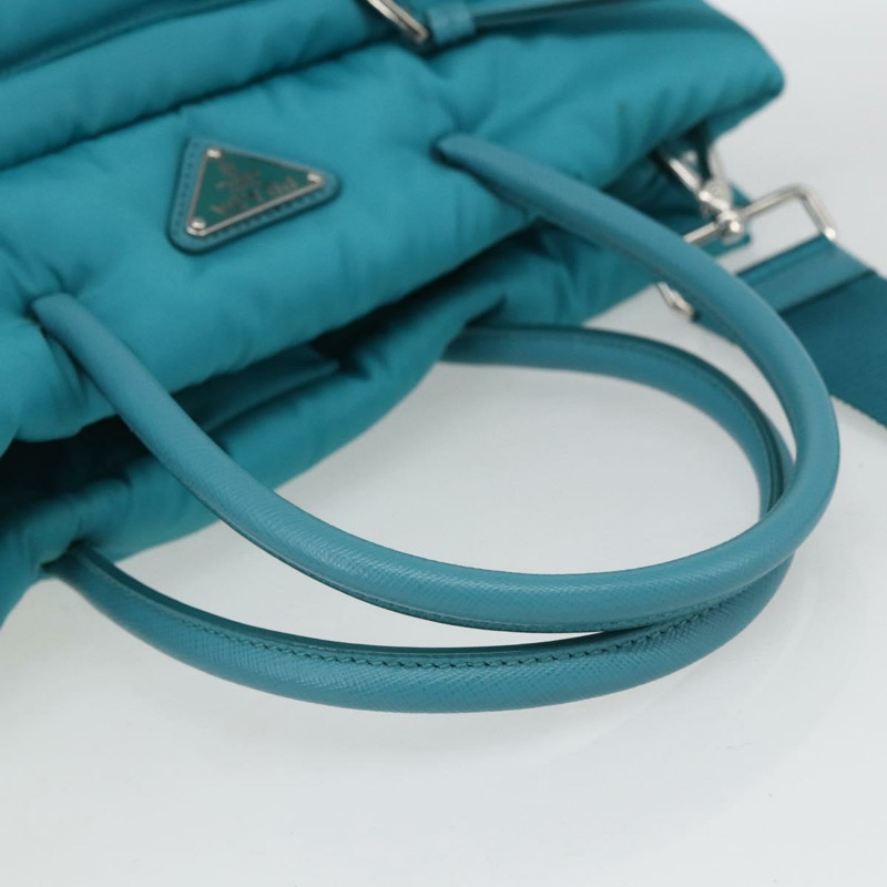 【日本直送】PRADA 飛行員手提包 尼龍 2way Turquoise Blue Silver Auth ka1635SAM-6