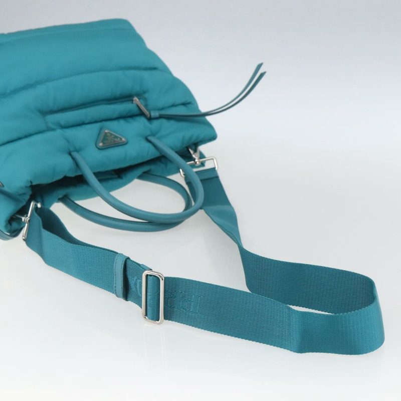 【日本直送】PRADA 飛行員手提包 尼龍 2way Turquoise Blue Silver Auth ka1635SAM-8