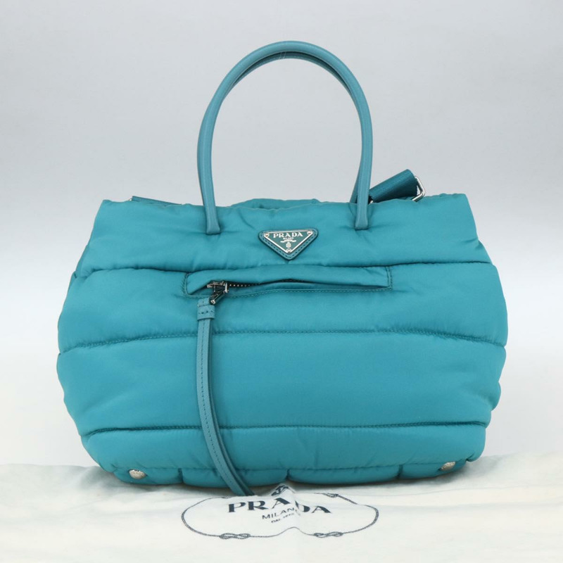 【日本直送】PRADA 飛行員手提包 尼龍 2way Turquoise Blue Silver Auth ka1635SAM-11