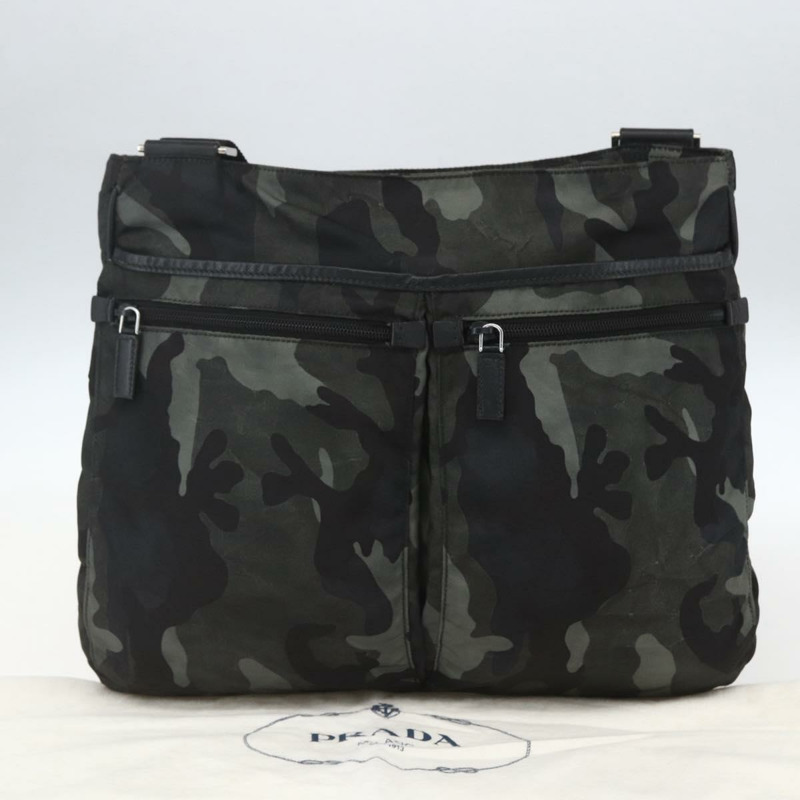 【日本直送】PRADA迷彩肩背包 尼龍 綠色 銀色 正品 ka1631V-11