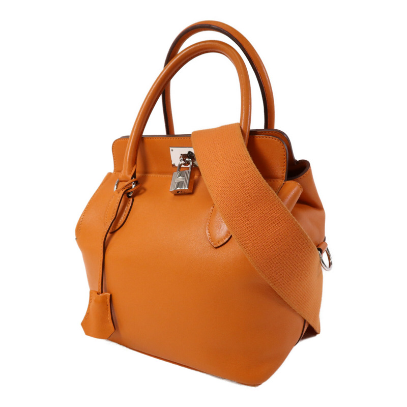 HERMES Clemence皮革Tool Box 20銀扣手挽肩背兩用袋Orange-2