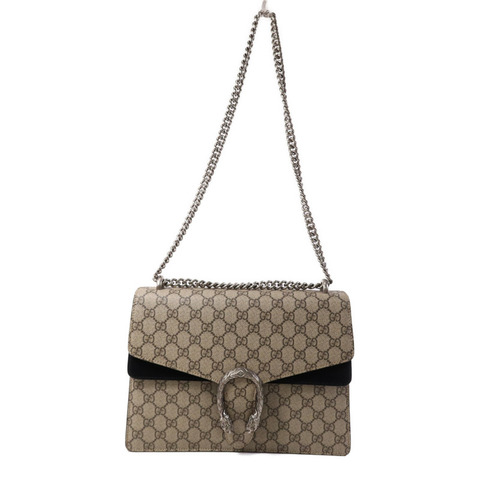 GUCCI 塗層帆布Dionysus Medium銀扣肩背袋