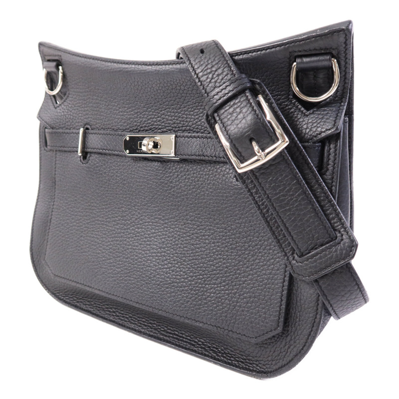 HERMES Clemence皮革Jypsiere 28銀扣肩背袋Noir-2