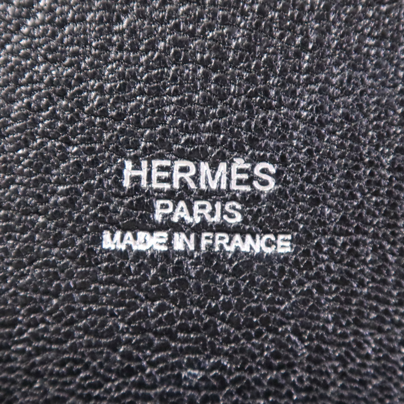 HERMES Clemence皮革Jypsiere 28銀扣肩背袋Noir-5