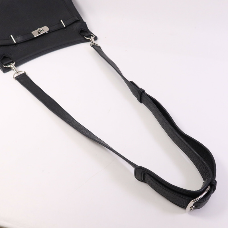 HERMES Clemence皮革Jypsiere 28銀扣肩背袋Noir-8