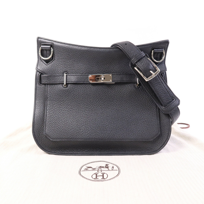 HERMES Clemence皮革Jypsiere 28銀扣肩背袋Noir-9