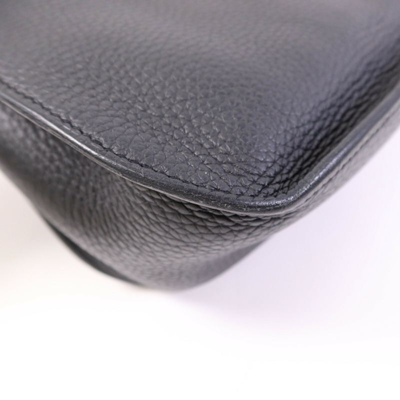 HERMES Clemence皮革Jypsiere 28銀扣肩背袋Noir-13