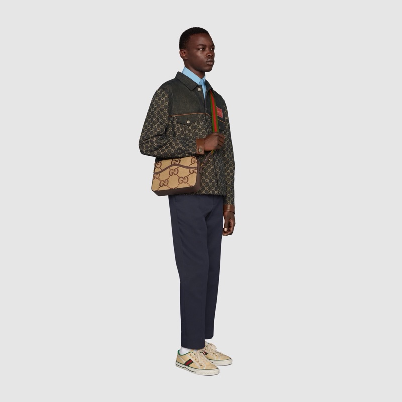 Gucci 男士 飾超級雙G圖案郵差包均碼碼常規、25.5 X 6 X 20 CM-3