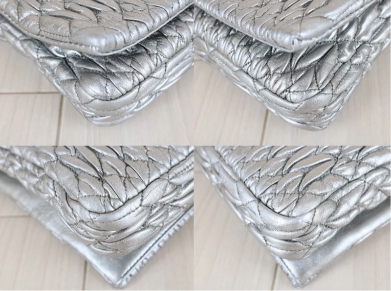 「JL精品代購」98新 Miu miu 銀色 皺摺肩背包-8