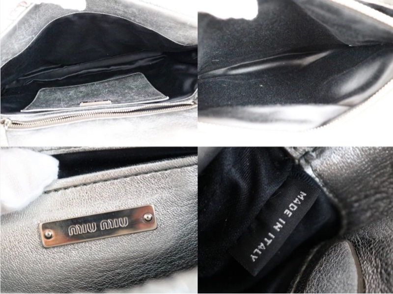 「JL精品代購」98新 Miu miu 銀色 皺摺肩背包-9