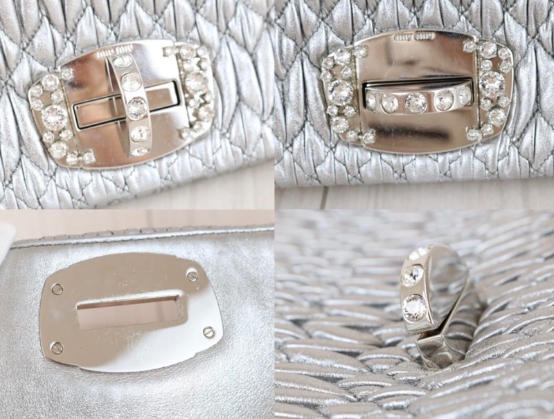 「JL精品代購」98新 Miu miu 銀色 皺摺肩背包-12