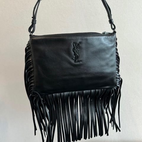 「JL精品代購」98新 Ysl 黑色流蘇單肩包