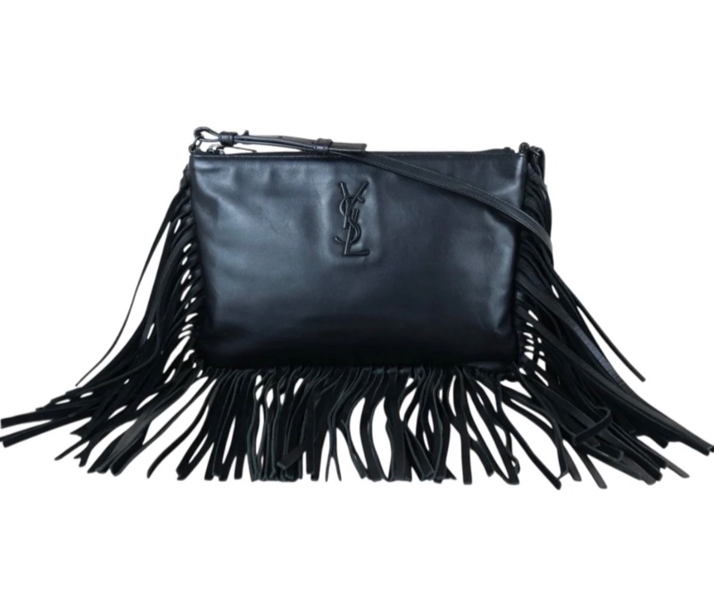 「JL精品代購」98新 Ysl 黑色流蘇單肩包-2