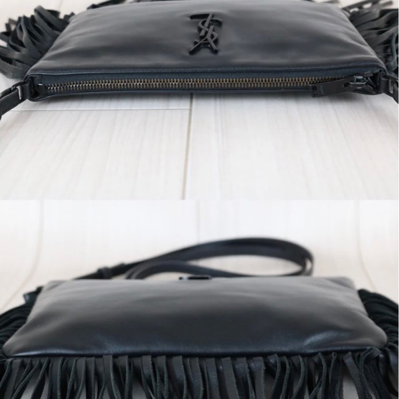 「JL精品代購」98新 Ysl 黑色流蘇單肩包-5