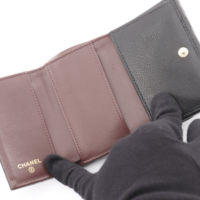 香奈兒經典款小翻蓋絎縫三折皮夾 AP0230 黑色皮革二手-2