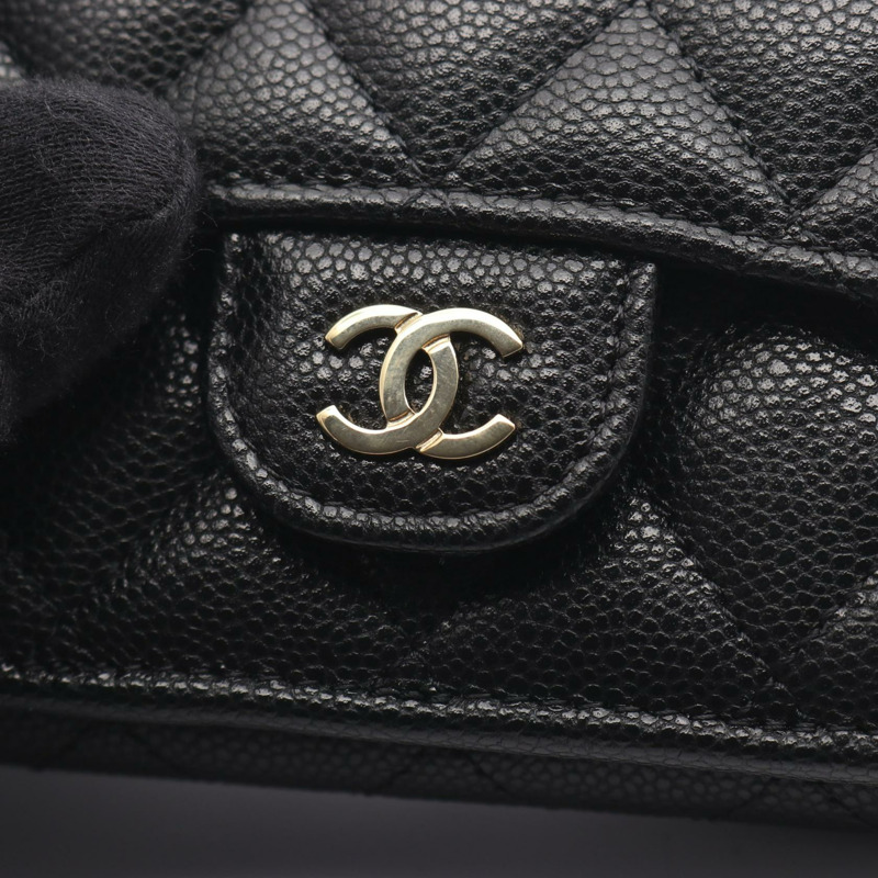 香奈兒經典款小翻蓋絎縫三折皮夾 AP0230 黑色皮革二手-8