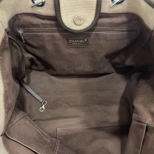 東區正精品㊣CHANEL A66941 奶茶色帆布海灘包沙灘手提包斜背包兩用包托特包型 RZ6196-1