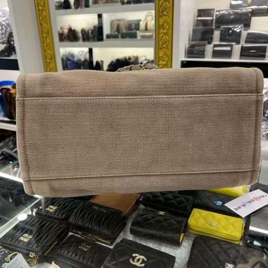 東區正精品㊣CHANEL A66941 奶茶色帆布海灘包沙灘手提包斜背包兩用包托特包型 RZ6196-5