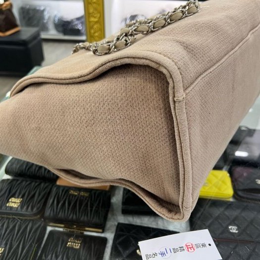 東區正精品㊣CHANEL A66941 奶茶色帆布海灘包沙灘手提包斜背包兩用包托特包型 RZ6196-8