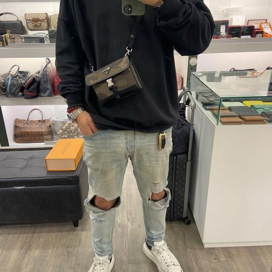 東區正精品㊣PRADA 2ZH108 全新綠色迷彩尼龍銀三角牌釦式迷你翻蓋小手機包肩背包斜背包 RA1644-1