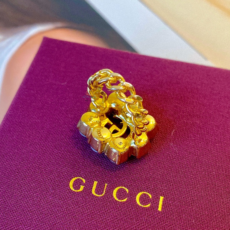 GUCCI 古馳 645686 復古金 仿舊金屬 雙Ｇ 珍珠花型 戒指 精品戒指 Ｓ號-4