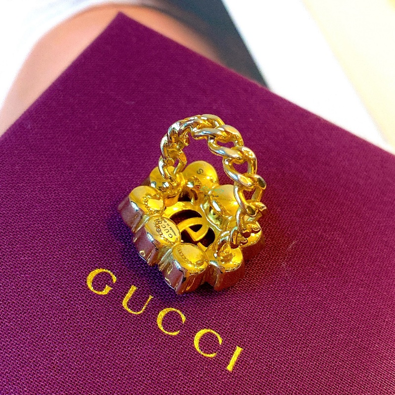 GUCCI 古馳 645686 復古金 仿舊金屬 雙Ｇ 珍珠花型 戒指 精品戒指 Ｓ號-5