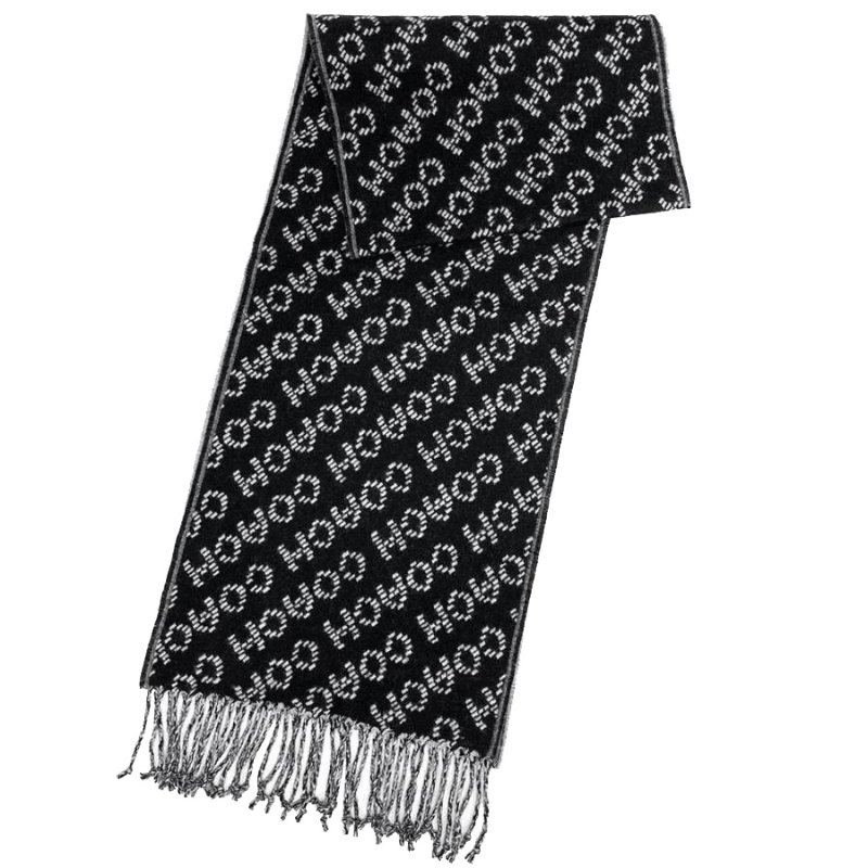 【COACH】滿版LOGO羊毛圍巾-黑白-1