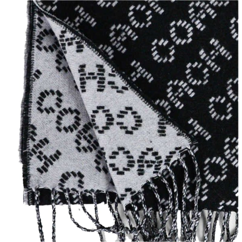 【COACH】滿版LOGO羊毛圍巾-黑白-3