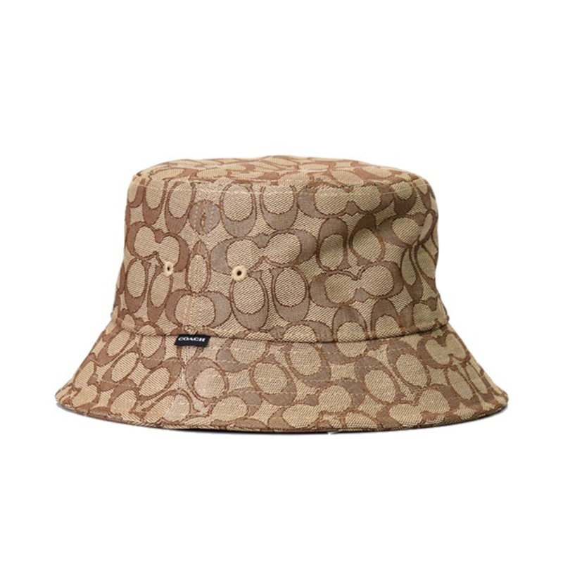 【COACH】滿版LOGO漁夫帽-卡其色-1